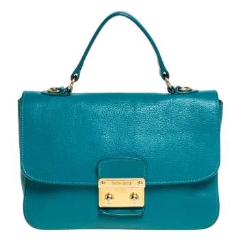 Pre Owned Miu Miu Green Madras Leather Push Lock Flap Top Handle Bag