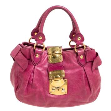 Pre Owned Miu Miu Pink Leather Bow Shoulder Bag