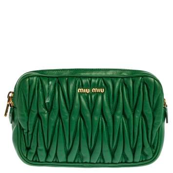 Pre Owned Miu Miu Green Matelasse Leather Mini Crossbody Bag