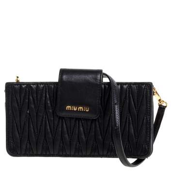 Pre Owned Miu Miu Black Matelassé Leather Crossbody Bag