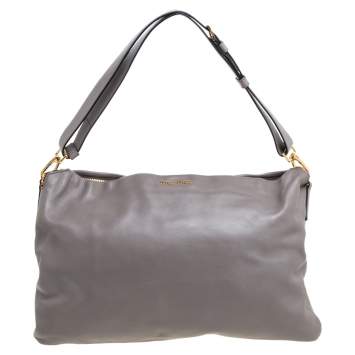 Pre Owned Miu Miu Grey Leather Cloud Shoulder Bag