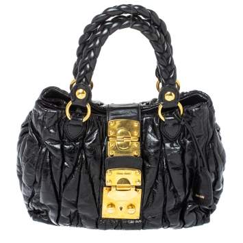 Pre Owned Miu Miu Black Matelasse Leather Coffer Two Way Satchel