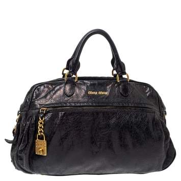 Pre Owned Miu Miu Black Distressed Leather Lily Satchel
