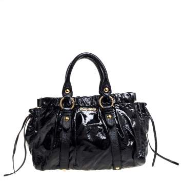 Pre Owned Miu Miu Black Vitello Lux Patent Leather Tote      