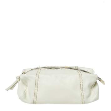 Pre Owned Miu Miu Off White Leather Zip Pouch