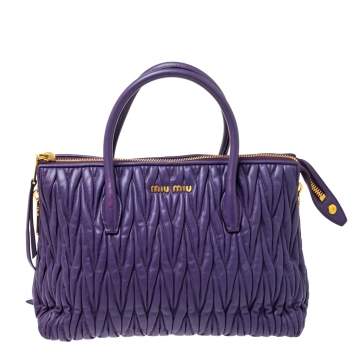Pre Owned Miu Miu Violet Matelassé Leather Side Zip Tote