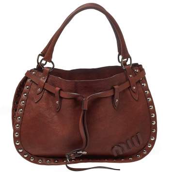 Pre Owned Miu Miu Brown Leather Studded Satchel