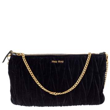 Pre Owned Miu Miu Black Velvet Matelasse Chain Clutch 