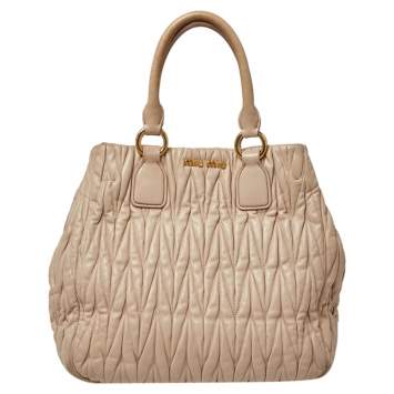 Pre Owned Miu Miu Beige Mattelasse Nappa Leather Tote