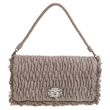 Pre Owned Miu Miu Beige Matelasse Fabric Crystal Mini Bag