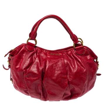 Pre Owned Miu Miu Red Leather Gathered Hobo
