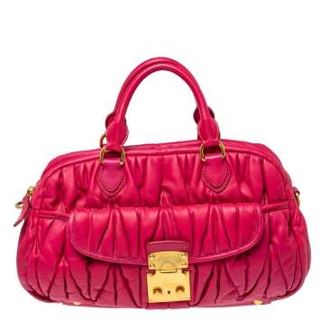 Pre Owned Miu Miu Fuchsia Matelassé Quilted Leather Satchel