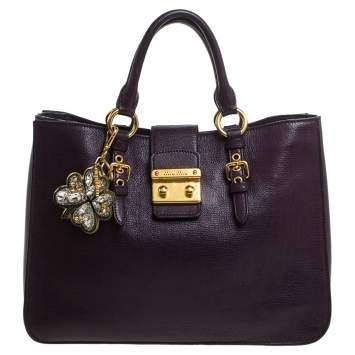 Pre Owned Miu Miu Purple Leather Large Madras Tote 