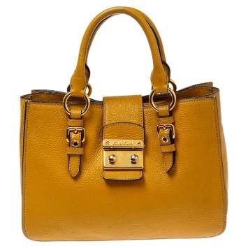 Pre Owned Miu Miu Mustard Madras Leather Tote