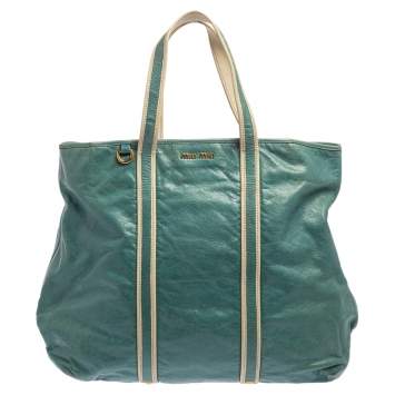 Pre Owned Miu Miu Blue/White Leather Tote