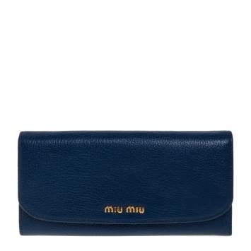 Pre Owned Miu Miu Blue Madras Leather Continental Wallet