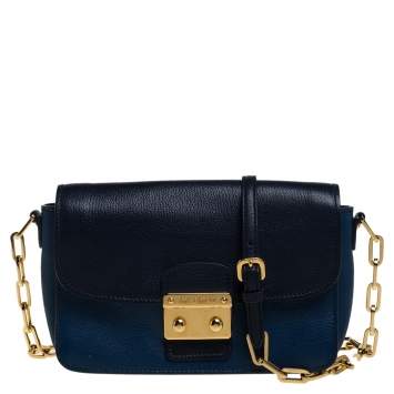 Pre Owned Miu Miu Two Tone Blue Leather Madras Crossbody Bag