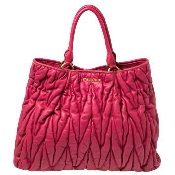 Pre Owned Miu Miu Fuchsia Pink Matelassé Leather Tote