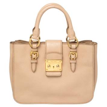 Pre Owned Miu Miu Pink Madras Leather Tote