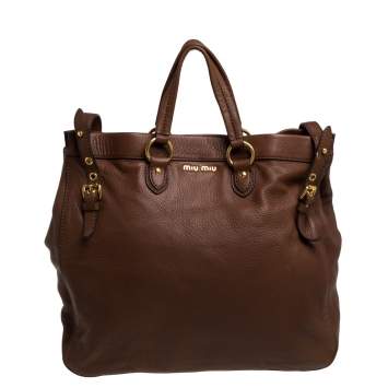 Pre Owned Miu Miu Brown Leather Shopper Tote