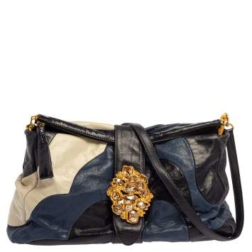 Pre Owned Miu Miu Multicolor Leather Crystal Embellished Colorblock Flap Shoulder Bag