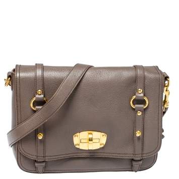 Pre Owned Miu Miu Grey Leather East West Pattina Messenger Bag