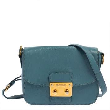 Pre Owned Miu Miu Blue Madras Leather Pushlock Flap Shoulder Bag