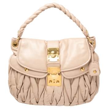 Pre Owned Miu Miu Powder Pink Matelassé Leather Coffer Hobo