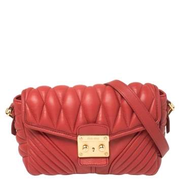 Pre Owned Miu Miu Red Quilted Leather Biker Shoulder Bag