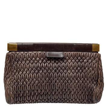 Pre Owned Miu Miu Brown Matelasse Leather Frame Clutch