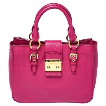 Pre Owned Miu Miu Fuchsia Madras Leather Tote