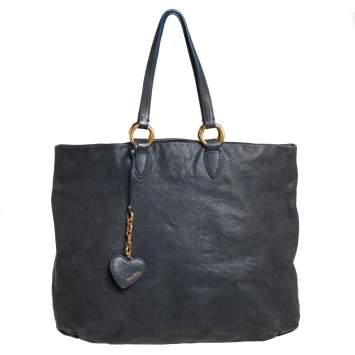 Miu Miu Dark Grey Leather Shopper Tote