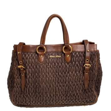 Pre Owned Miu Miu Mocha Brown Matelasse Leather Buckle Tote 