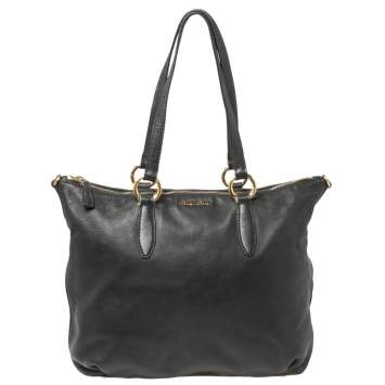 Pre Owned Miu Miu Black Leather Tote Bag
