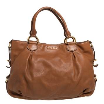 Pre Owned Miu Miu Brown Vitello Daino Leather Tote 