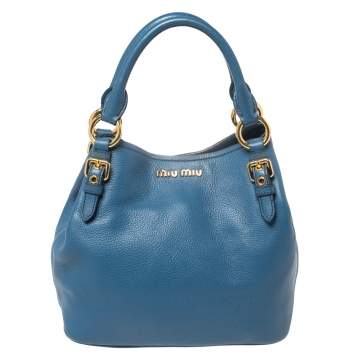 Pre Owned Miu Miu Cobalt  Vitello Phenix Leather Bucket Shoulder Bag