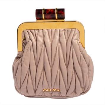 Pre Owned Miu Miu Blush Pink Leather Matelassé Clasp Clutch