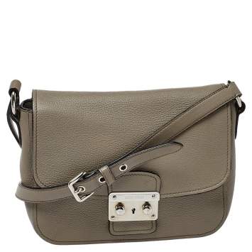 Pre Owned Miu Miu Argilla Grey Leather Madras Crossbody Bag 