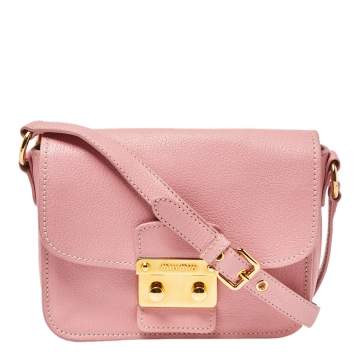 Pre Owned Miu Miu Pink Madras Leather Pushlock Flap Shoulder Bag