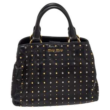 Pre Owned Miu Miu Black Leather Studded Satchel