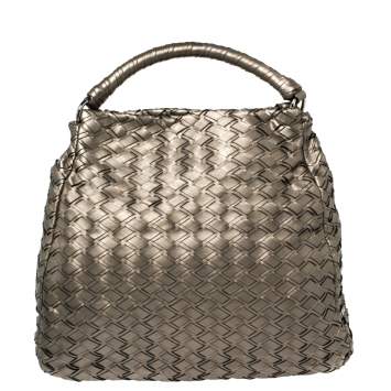 Pre Owned Miu Miu Metallic Grey Woven Leather Hobo