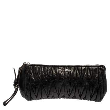Pre Owned Miu Miu Black Matelassé Leather Clutch
