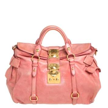 Pre Owned Miu Miu Pink Leather Side Bow Tote