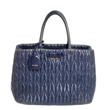 Pre Owned Miu Miu Blue Matelassé Leather Tote