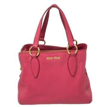 Pre Owned Miu Miu Pink Pebbled Leather Middle Zip Satchel