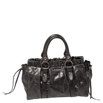 Pre Owned Miu Miu Grey Vitello Leather Gathered Tote