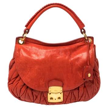 Pre Owned Miu Miu Red Matelassé Leather Front Flap Hobo