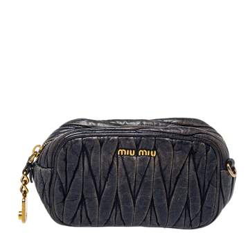 Pre Owned Miu Miu Blue Matelassé Leather Zip Crossbody Bag