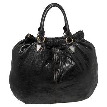Pre Owned Miu Miu Black Distressed Leather Hobo