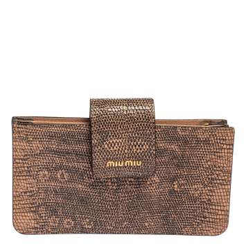 Pre Owned Miu Miu Pink/Black Lizard Embossed Leather Crossbody Bag